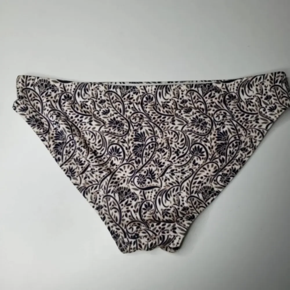 Athleta Bikini‎ Bottoms S White Black Taupe Floral Print